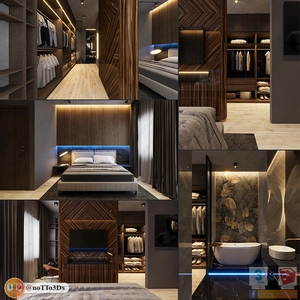 طراحی داخلی فضای اتاق خواب مستر مدرن و شیک برای اسکچاپ