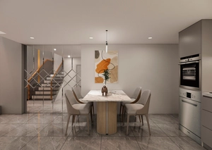 طراحی داخلی نشیمن و آشپزخانه تم سفید مدرن و مینیمال دوبلکس