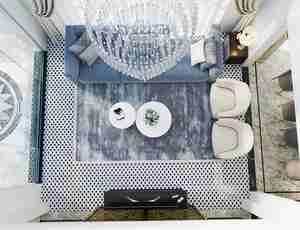 طراحی داخلی فضای نشیمن و پذیرایی نئوکلاسیک برای اسکچاپ