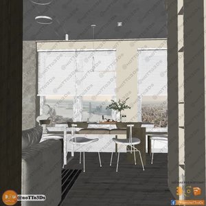 طراحی داخلی نشیمن و آشپزخانه لوکس و مدرن برای اسکچاپ