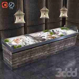 ویترین ماهی فروشی Showcase with fish and seafood