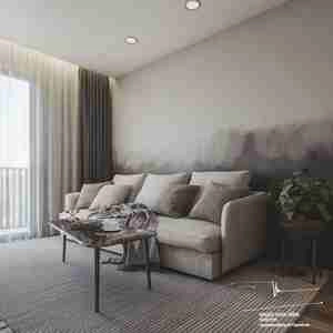 طراحی داخلی نشیمن و آشپزخانه مدرن با متریال خنثی برای اسکچاپ