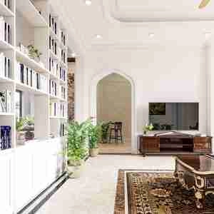 طراحی داخلی نشیمن و آشپزخانه نئوکلاسیک برای اسکچاپ