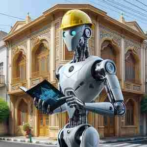 تصویری از هوش مصنوعی از ربات مهندس معمار و ساختمان ایرانی سنتی