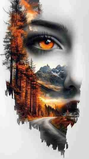 بک گراند نصف صورت دختر و طبیعت