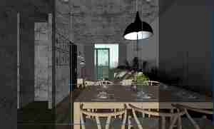 طراحی داخلی نشیمن و آشپزخانه مدرن با متریال خنثی برای اسکچاپ