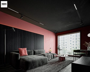 طراحی داخلی نشیمن و آشپزخانه مینیمال با تم مشکی برای اسکچاپ