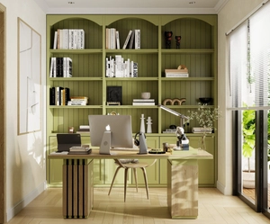 طراحی داخلی اتاق کار با تم سبز برای اسکچاپ