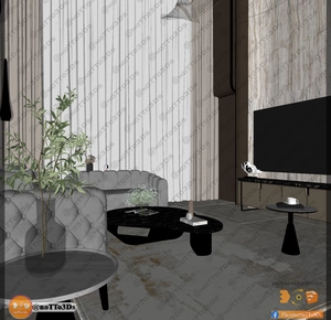 طراحی داخلی فضای نشیمن لوکس و مدرن برای اسکچاپ