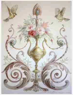 نقاشی موتیف  با گنجیشک و گل کلاسیک