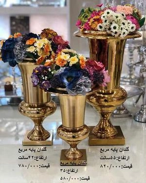 گلدان پایه مربع در دو رنگ سیلور ،طلایی