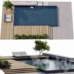 مدل استخر در محوطه با فضای گل گیاه