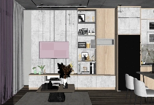 طراحی داخلی نشیمن و آشپزخانه مدرن برای اسکچاپ