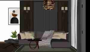 طراحی داخلی فضای نشیمن و تی وی وال مدرن برای اسکچاپ