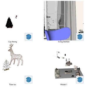 طراحی داخلی نشیمن و آشپزخانه و ناهارخوری با تم کریسمس برای اسکچاپ