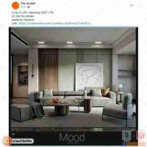 نشیمن مدرن و مینیمال با تم رنگی طوسی قهوه ای  برای اسکچاپ