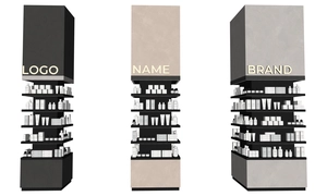 طراحی ویترین و قفسه فروشگاه لوازم آرایشی برای اسکچاپ