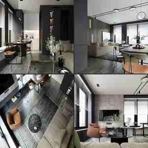طراحی داخلی نشیمن و آشپزخانه لوکس و مدرن برای اسکچاپ