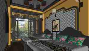 طراحی داخلی اتاق خواب هتلی برای اسکچاپ