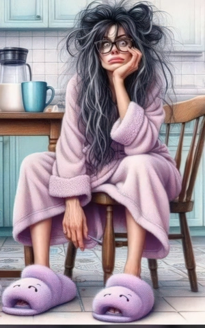زن شلخته روی صندلی چوبی