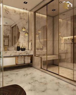 طراحی سرویس بهداشتی حمام شیشه ای طلایی