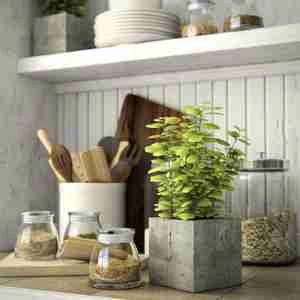 ست دکوری آشپزخانه گلدون و قاشق چوبی و بطری شیشه ای