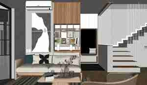 طراحی داخلی و نمای ویلای مدرن با ترکیب متریال چوب و بتن برای اسکچاپ