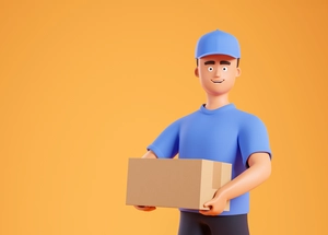 مرد با جعبه در دستش برای تحویل دادن