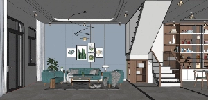 طراحی داخلی فضای نشیمن و آشپزخانه مدرن برای اسکچاپ