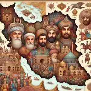 نقشه ایران با با شاهان ایرانی و آثار