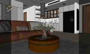 طراحی داخلی نشیمن و آشپزخانه مدرن و مینیمال برای اسکچاپ