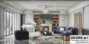 صحنه آماده رندر دکوراسیون داخلی با تم مبل صورمه ای