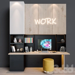طراحی میز کار و دیوار با کمد