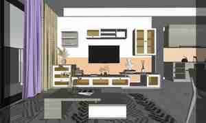 طراحی داخلی نشیمن و آشپزخانه مدرن و مینیمال برای اسکچاپ