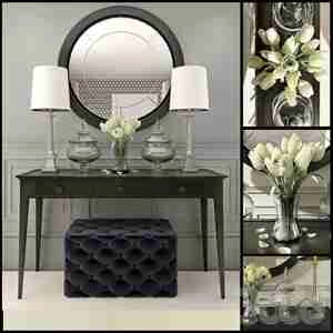 آینه کنسول چوبی به سبک نئوکلاسیک با پاف صورمه ای Black decor set with mirror