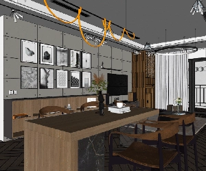 طراحی داخلی نشیمن و آشپزخانه مدرن برای اسکچاپ