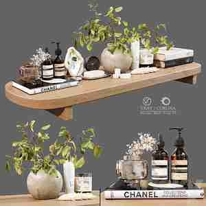 شلف چوبی ساده با دکوری های روش Wooden Bath Tidy