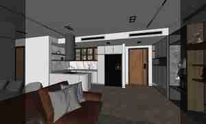 طراحی داخلی نشیمن و آشپزخانه مدرن و مینیمال برای اسکچاپ