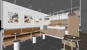 طراحی داخلی شیرینی‌فروشی و کافی شاپ برای اسکچاپ