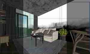 طراحی داخلی نشیمن و آشپزخانه مدرن با متریال خنثی برای اسکچاپ