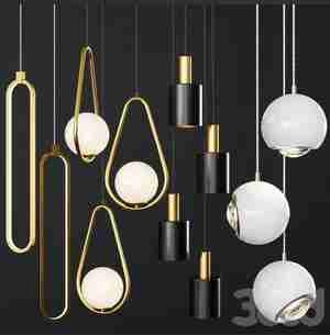 آویز مدرن با چند فرم هندسی ظریف و مشکی طلایی  Pendant lights set 054