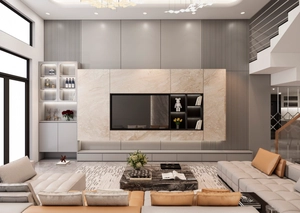 طراحی داخلی نشیمن و آشپزخانه تم سفید مدرن و مینیمال دوبلکس