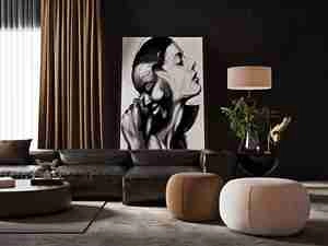 طراحی داخلی نشیمن مدرن با تم مشکی برای اسکچاپ