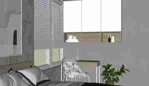 طراحی داخلی اتاق خواب مدرن با میز مطالعه برای اسکچاپ