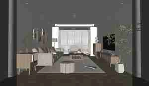 طراحی داخلی فضای نشیمن با متریال چوب برای اسکچاپ