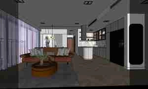 طراحی داخلی نشیمن و آشپزخانه مدرن و مینیمال برای اسکچاپ