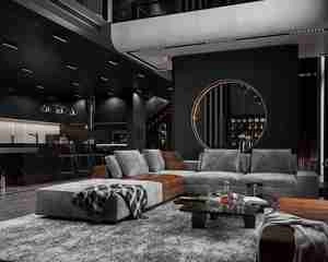 فضای داخلی آپارتمان مسکونی تم طراحی مشکی برای اسکچاپ