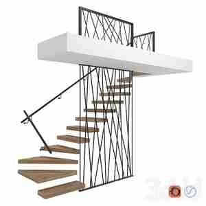 آبجکت راه پله مدرن چوبی