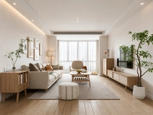 طراحی داخلی فضای نشیمن با متریال چوب برای اسکچاپ