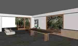 فضای نشیمن داخلی با ویو جنگلی برای اسکچاپ